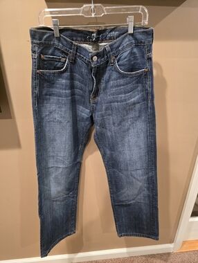 7 For All Mankind Men's Austyn Jeans Distressed Nice Fade Size 32 MADE IN USA.